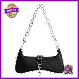 Gothic Punk Handbag Leather Spiked Studs Silver Chain Strap Shoulder Bag Edgy